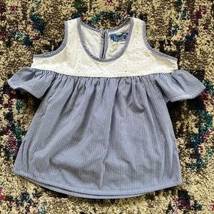Kapital K Floral Cut Out Shoulder Short Sleeve Flowy Pinstripe Blouse Girls Sz 3